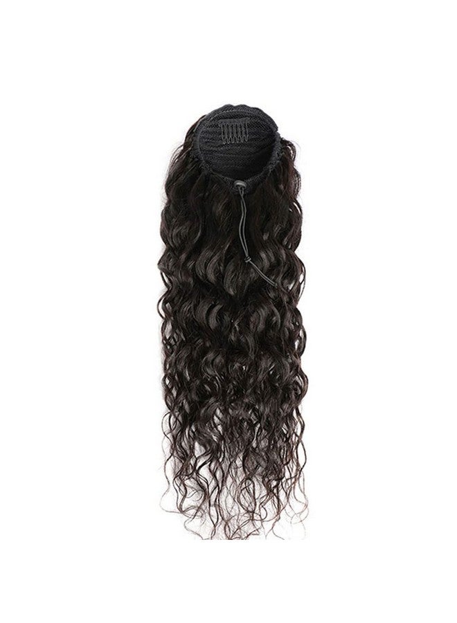 Annora Drawstring Ponytail Water Wave Human Hair Clip in Hair Extension Curly Wave Natural Black 100% Brazilian Human Hair Ponytails Afro for Black Women Ponytail (16 Inches,115g) - Image 4