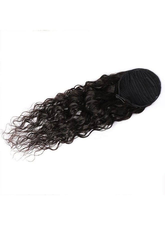 Annora Drawstring Ponytail Water Wave Human Hair Clip in Hair Extension Curly Wave Natural Black 100% Brazilian Human Hair Ponytails Afro for Black Women Ponytail (16 Inches,115g) - Image 3