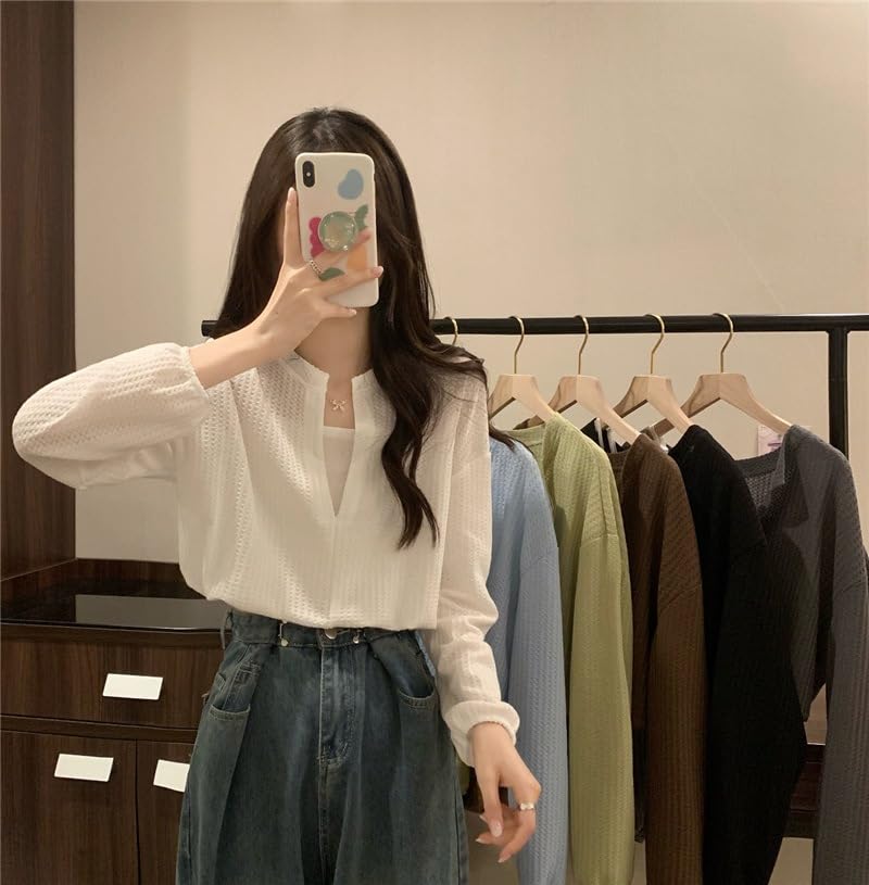 ICW Women's French Chic V-Neck Knitted Fake two-piece suspenders long sleeves Crop Top T-Shirt DN55 (Pink) - Image 5