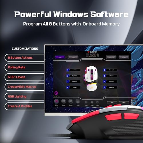 EvoFox Blaze 2 Wired Gaming Mouse | High Performance 1000Hz Polling Rate, Upto 12,800 DPI, RGB Lighting, 8 Programmable Buttons, Software Support with On-Board Memory, Durable Huano Switches - Image 4
