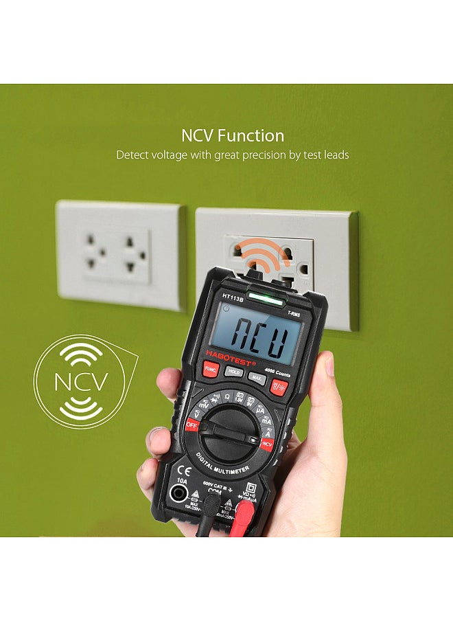 HABOTEST - Digital Multimeter Auto Range True RMS 4000 Counts Non Contact Multi Meter Voltmeter Ammeter Ohmmeter Measuring AC/DC Voltage Current Resistance Continuity Test Diode NCV Tester Maximum Measurement with Backlight LCD and Flashlight - Image 1