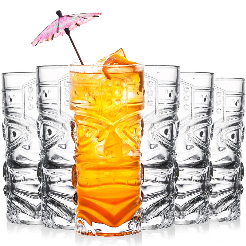 Cedilis 6 Pack 14oz Tiki Glasses Modern Bar Tiki Cup Tiki Mug, Halloween Glasses Mug Cup Perfect for Mai Tai, Exotic Zombie Cocktails for Hawaiian Party, Halloween Decor - Image 1