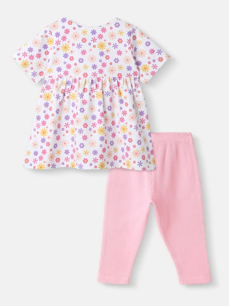 نوتيناتي طقم قطن للبنات بلوزة وبنطلون بطبعة زهور وبنطلون سادة من  إلى  شهرًا