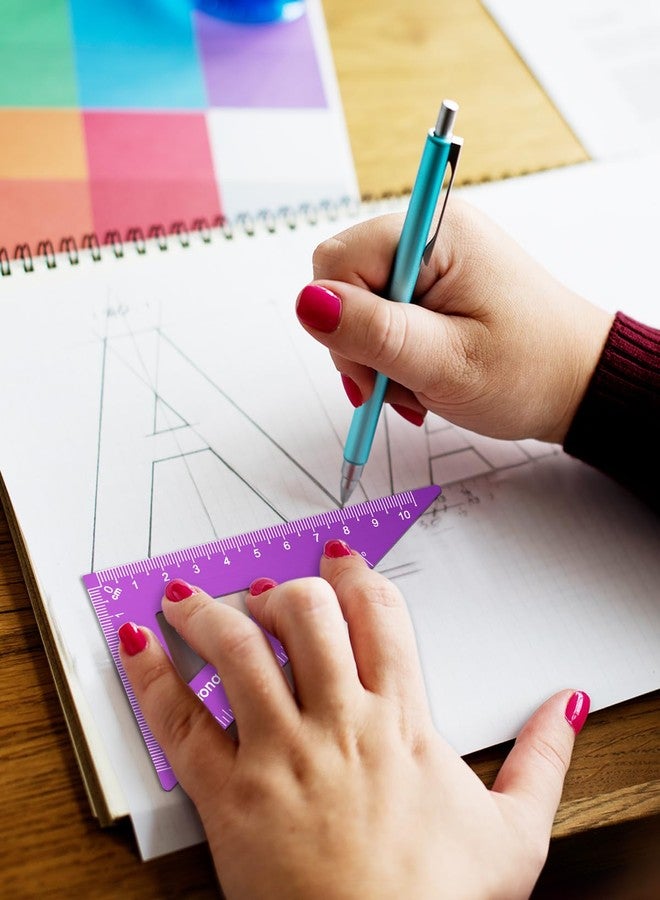 Honagu Aluminum Alloy Triangular Ruler Set, 4 Pieces, 20cm/7.87inches, Purple - Image 3