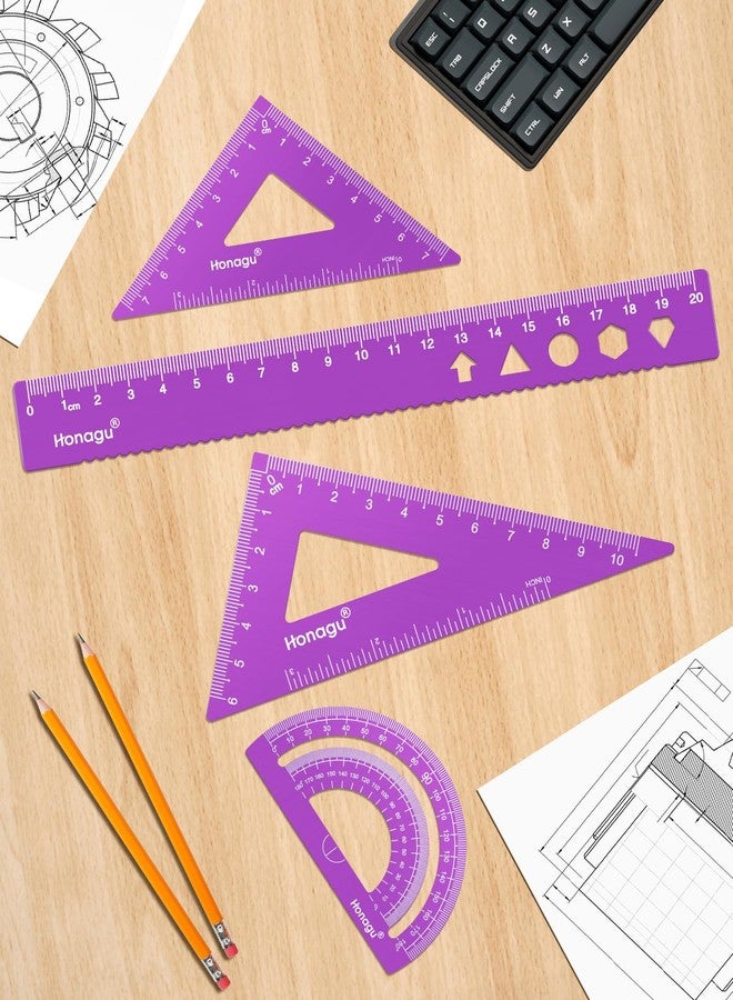 Honagu Aluminum Alloy Triangular Ruler Set, 4 Pieces, 20cm/7.87inches, Purple - Image 5