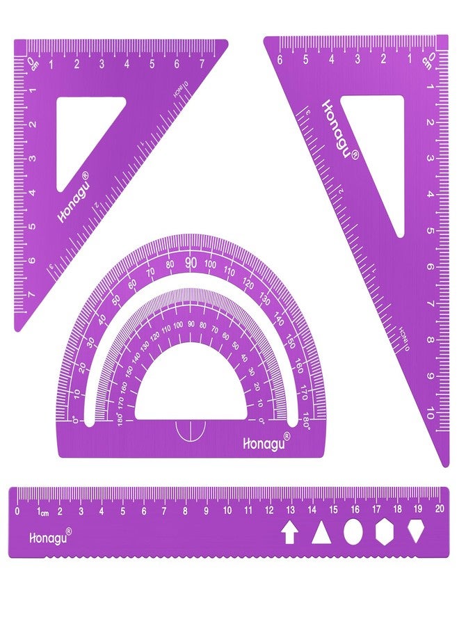 Honagu Aluminum Alloy Triangular Ruler Set, 4 Pieces, 20cm/7.87inches, Purple - Image 1
