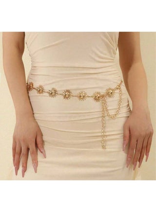 gold wide belt for dress Belt- Tiered Drape/Gold Chain