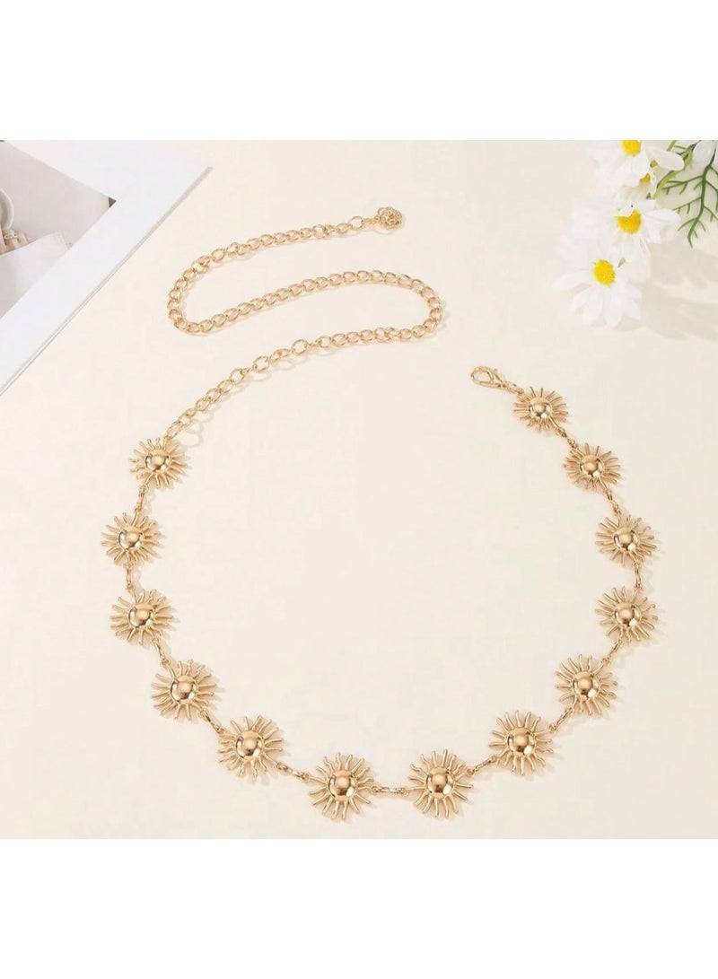 SHEIN Women's Bohemian Waist Chain, Gold Sun Waist Belt Accessory - Adjustable Gold Waist Chain, Suitable For Casual And Daily Commute, Daily Fashion Accessory Sun Palace Style Zinc Alloy Waist Chain, All Season - Image 5