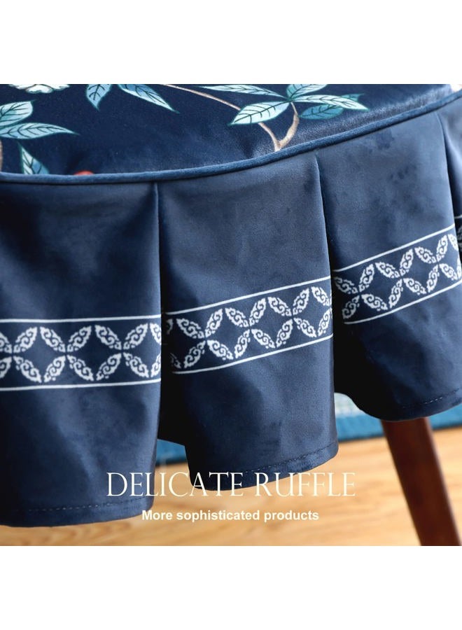 patdrea Pack of 2 Chair Cushions for Dining Chairs with Ruffled, Blue Chinoiserie Seat Cushion with Ties,Non Slip Chair Pads Decor for Bar Stool Cushions,Indoor Kitchen Chairs, 17.7"x17.7" - Image 4