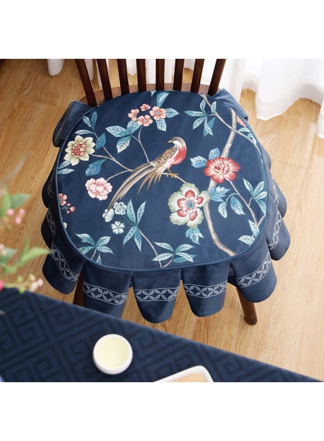patdrea Pack of 2 Chair Cushions for Dining Chairs with Ruffled, Blue Chinoiserie Seat Cushion with Ties,Non Slip Chair Pads Decor for Bar Stool Cushions,Indoor Kitchen Chairs, 17.7"x17.7" - Image 3