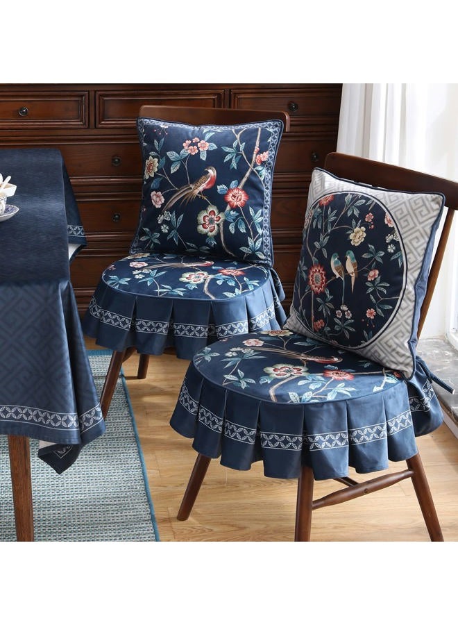 patdrea Pack of 2 Chair Cushions for Dining Chairs with Ruffled, Blue Chinoiserie Seat Cushion with Ties,Non Slip Chair Pads Decor for Bar Stool Cushions,Indoor Kitchen Chairs, 17.7"x17.7" - Image 2