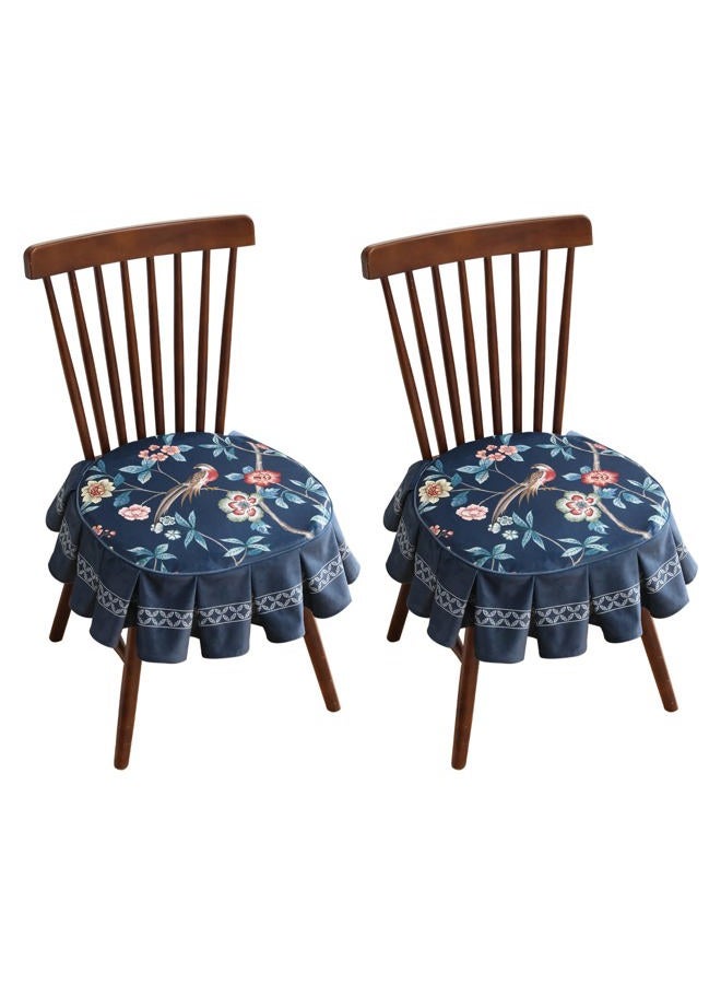 patdrea Pack of 2 Chair Cushions for Dining Chairs with Ruffled, Blue Chinoiserie Seat Cushion with Ties,Non Slip Chair Pads Decor for Bar Stool Cushions,Indoor Kitchen Chairs, 17.7"x17.7" - Image 1