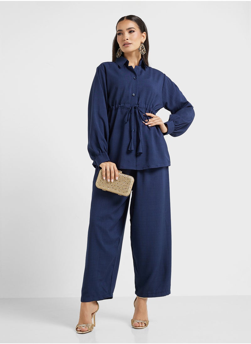 hayas closet Button Down Drawstring Blouse & Pants Set  - Image 1
