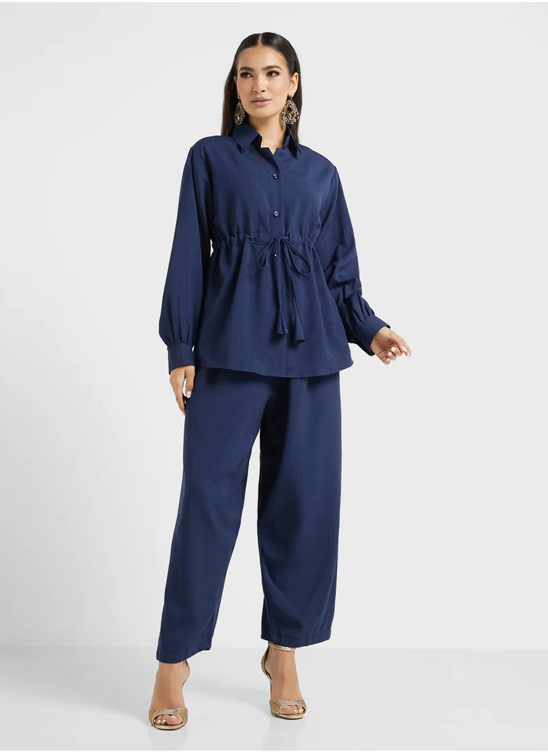 هيا كلوزيت Button Down Drawstring Blouse & Pants Set