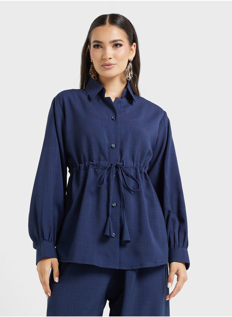 hayas closet Button Down Drawstring Blouse & Pants Set  - Image 3