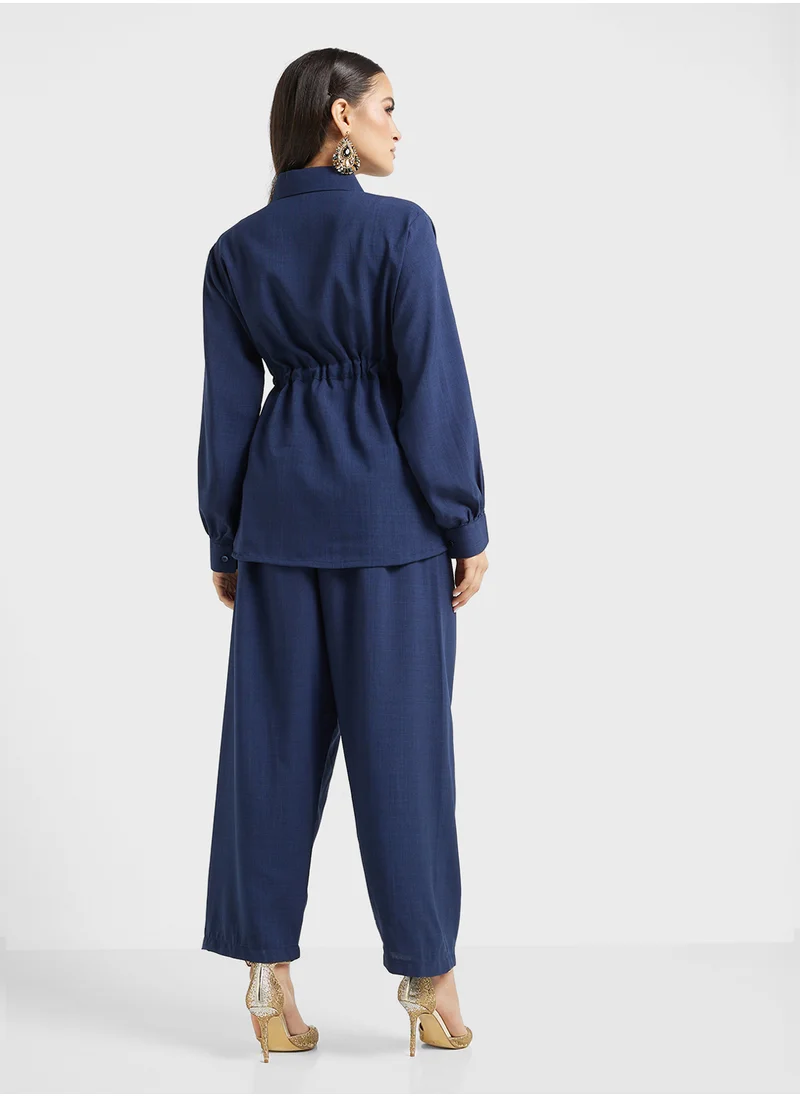 هيا كلوزيت Button Down Drawstring Blouse & Pants Set