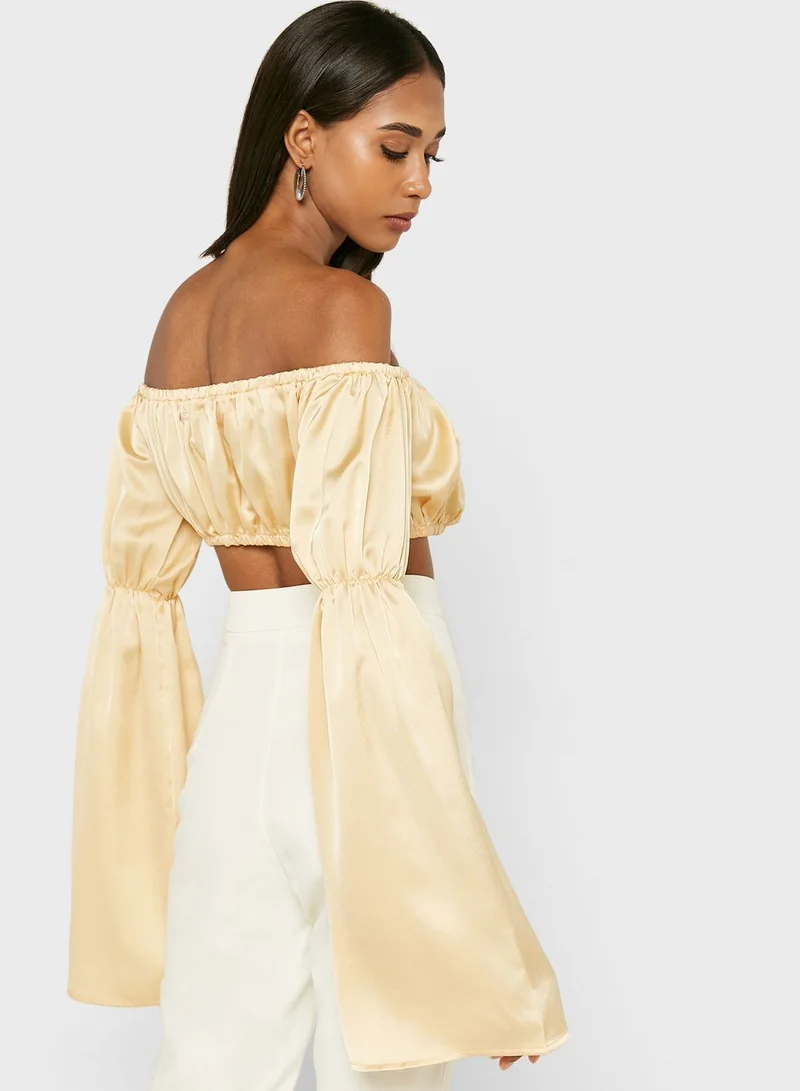 boohoo Bardot Flute Sleeve Crop Top