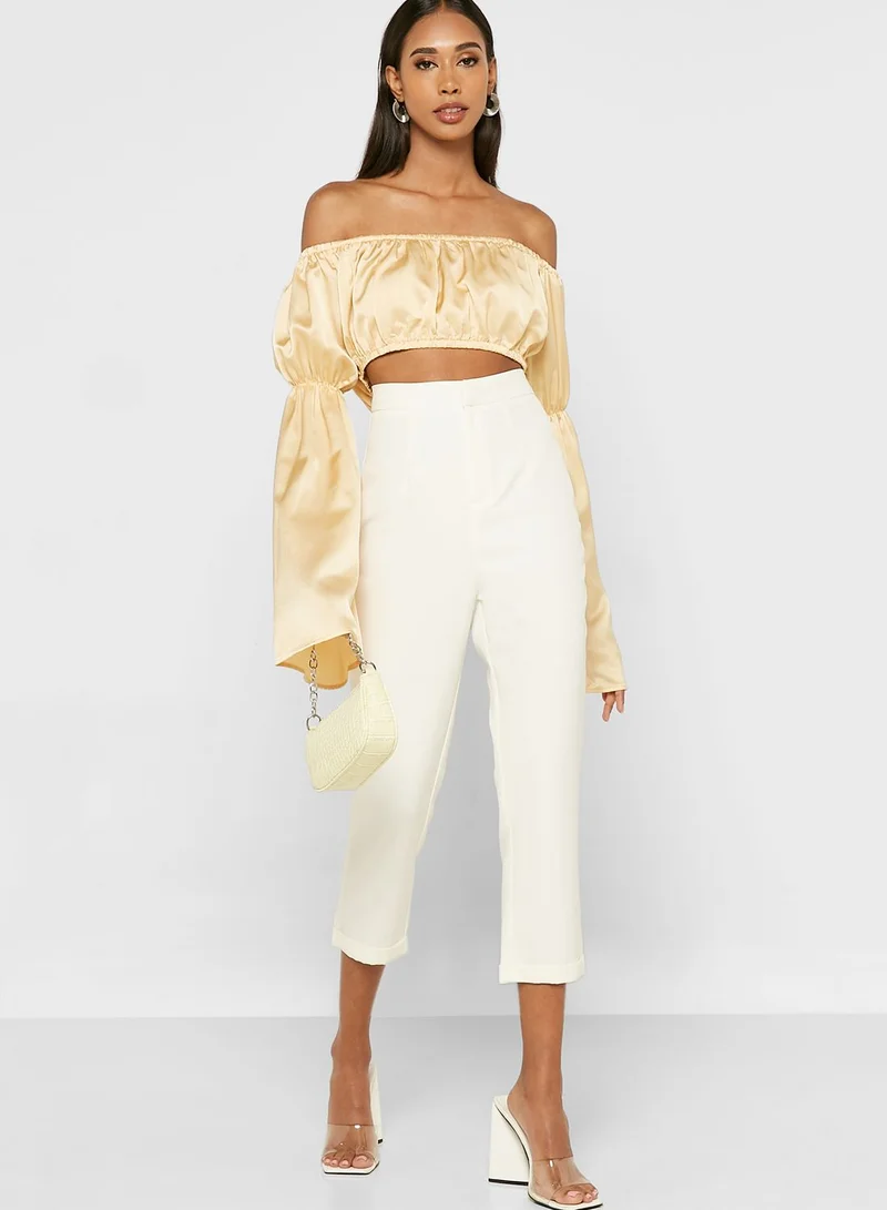 boohoo Bardot Flute Sleeve Crop Top