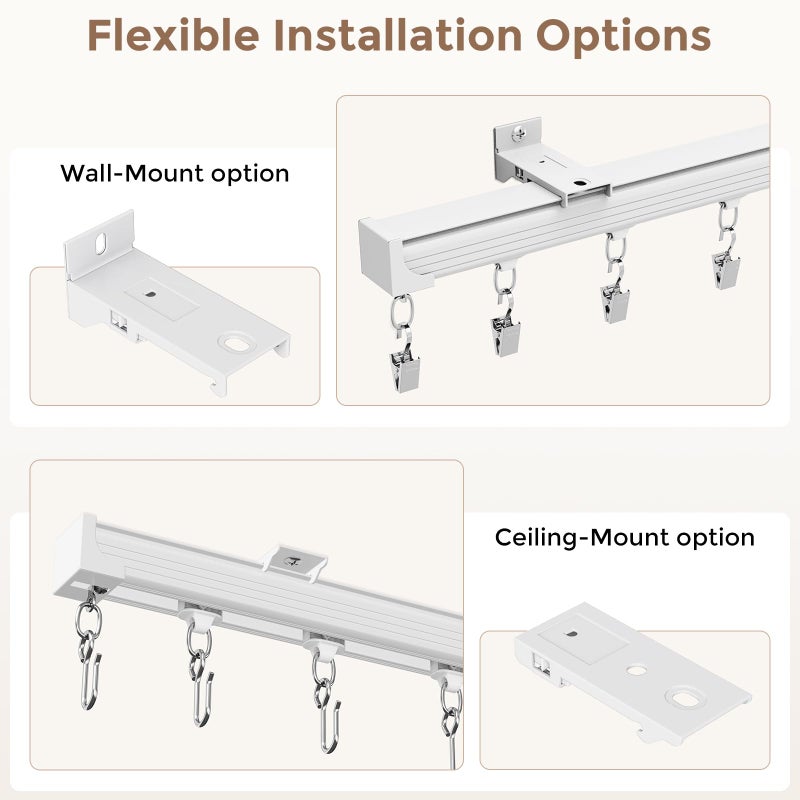 hei! dear Ceiling Curtain Track 9â€“12 ft White - Heavy Duty Ceiling/Wall Mount Curtain Rail/Rod System, 40 Quiet-Glide Rollers, 40 Hooks, 40 Clips, Room Divider for Living Room, Bathroom or Hospital - Image 4