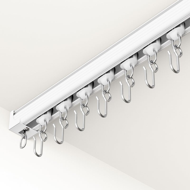 hei! dear Ceiling Curtain Track 9â€“12 ft White - Heavy Duty Ceiling/Wall Mount Curtain Rail/Rod System, 40 Quiet-Glide Rollers, 40 Hooks, 40 Clips, Room Divider for Living Room, Bathroom or Hospital - Image 1
