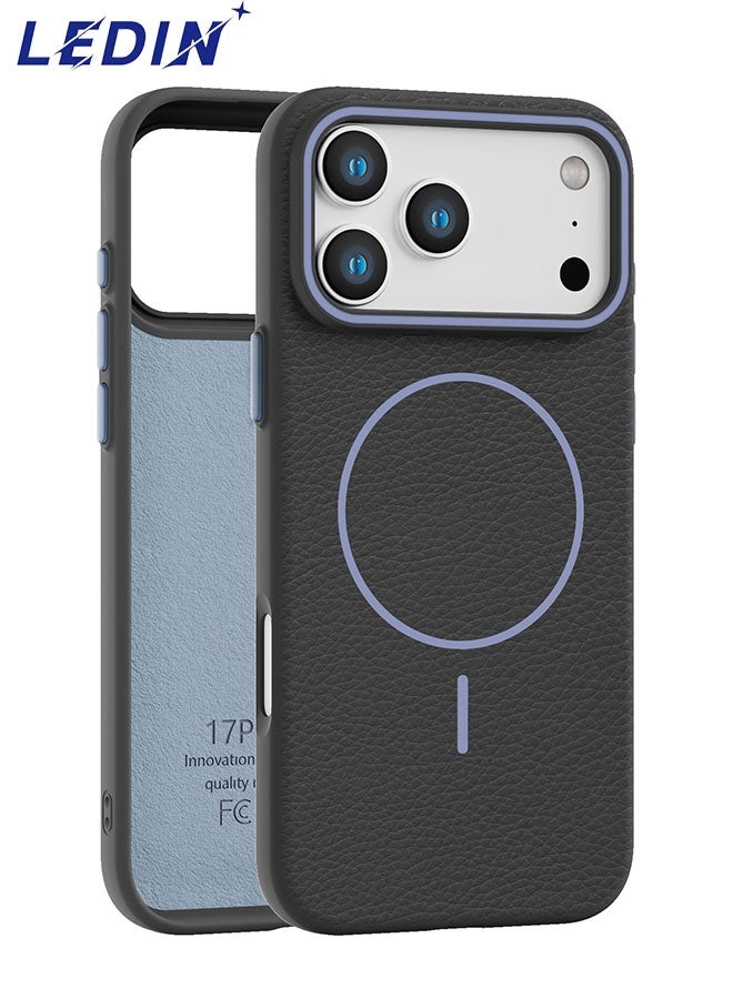 ليدين جراب ذو ملمس جلدي لهاتف آيفون 17 برو ماكس (6.9 بوصة)، مصنوع من مادة TPU رفيعة مع حلقة مغناطيسية، مزود بواقي ماص للصدمات، وحافة مرتفعة للكاميرا، ومقبض مانع للانزلاق، ومتوافق مع واقيات الشاشة. - Image 1
