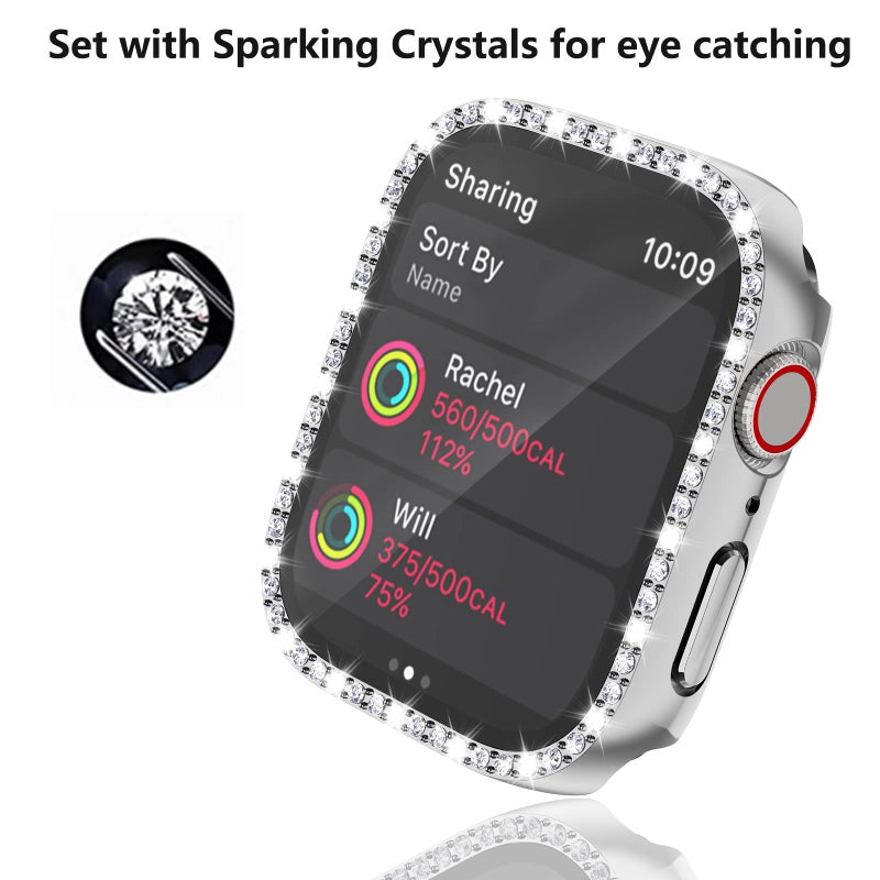 Cuteey 2 Pack Bling Case with Tempered Glass Screen Protector for Apple Watch SE 2 Series 6/5/4 SE 40mm, All Round Full Protective Hard PC Cover Bumper for iWatch Accessories, Silver+Clear - Image 3