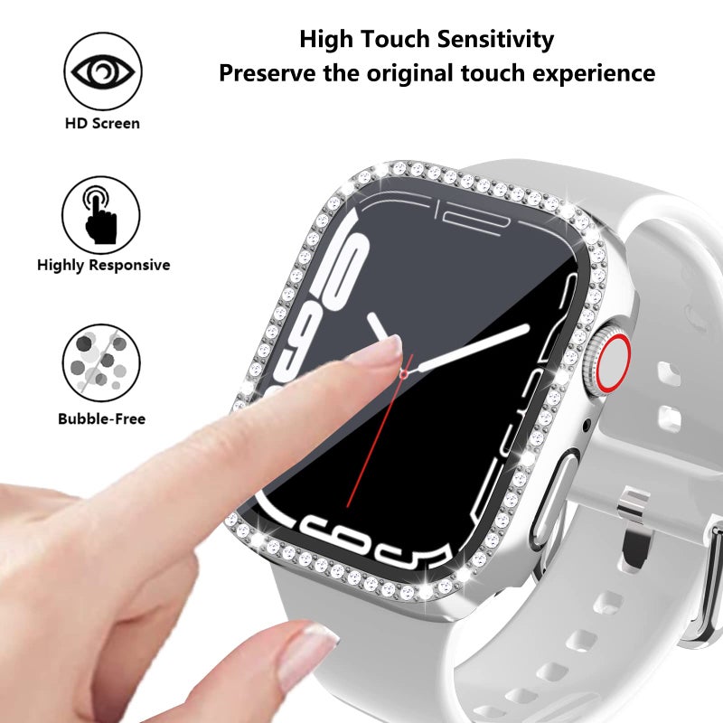 Cuteey 2 Pack Bling Case with Tempered Glass Screen Protector for Apple Watch SE 2 Series 6/5/4 SE 40mm, All Round Full Protective Hard PC Cover Bumper for iWatch Accessories, Silver+Clear - Image 4