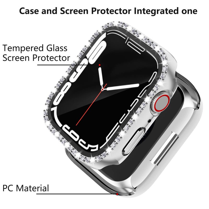 Cuteey 2 Pack Bling Case with Tempered Glass Screen Protector for Apple Watch SE 2 Series 6/5/4 SE 40mm, All Round Full Protective Hard PC Cover Bumper for iWatch Accessories, Silver+Clear - Image 2