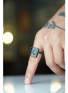 Ace of Spades Skeleton Playing Card Adjustable Black Ring
