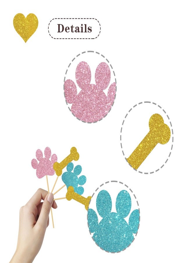 MonMon & Craft Dog Paw Print Cupcake Toppers/Dog Puppy Birthday Cupcake Toppers/Baby Shower/Children Birthday Sign Pet Puppy Party Cupcake Decor Glitter 24 Pcs - Image 4