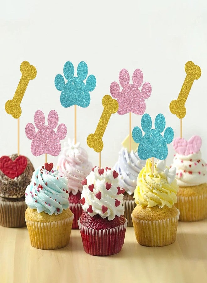 MonMon & Craft Dog Paw Print Cupcake Toppers/Dog Puppy Birthday Cupcake Toppers/Baby Shower/Children Birthday Sign Pet Puppy Party Cupcake Decor Glitter 24 Pcs - Image 5