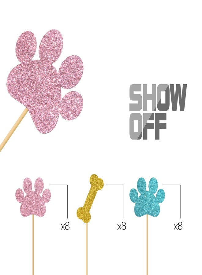 MonMon & Craft Dog Paw Print Cupcake Toppers/Dog Puppy Birthday Cupcake Toppers/Baby Shower/Children Birthday Sign Pet Puppy Party Cupcake Decor Glitter 24 Pcs - Image 3
