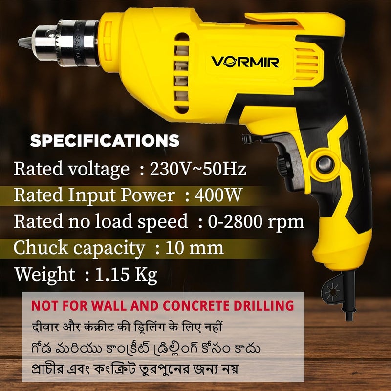 IBELL TOOLS VORMIR VR ED06-91 Electric Drill, 400W, 2800 RPM, 10mm Chuck, Variable Speed, Forward/Reverse for Wood & Metal - Image 5