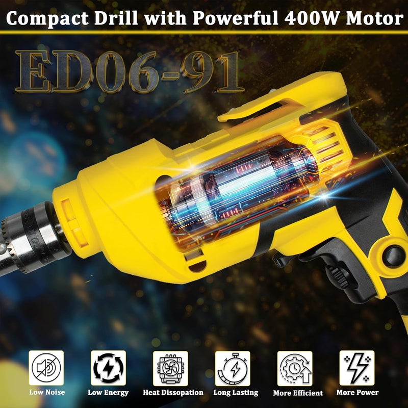 IBELL TOOLS VORMIR VR ED06-91 Electric Drill, 400W, 2800 RPM, 10mm Chuck, Variable Speed, Forward/Reverse for Wood & Metal - Image 2