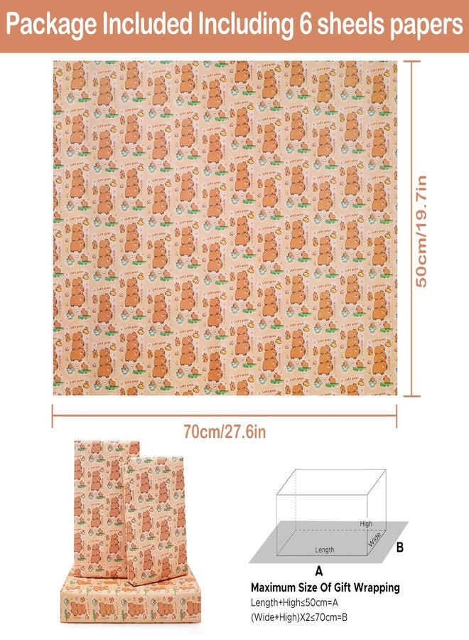 NEPOG Capybara Wrapping Paper for Boys Kids Girls, Cute Capybaras Gift Wrap Paper 6 Sheets Folded Flat 20x28 inches per Sheet for Birthday Party Baby Shower Kindergarten - Image 2