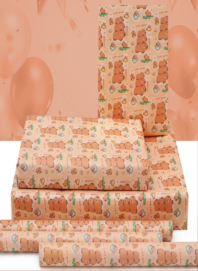 NEPOG Capybara Wrapping Paper for Boys Kids Girls, Cute Capybaras Gift Wrap Paper 6 Sheets Folded Flat 20x28 inches per Sheet for Birthday Party Baby Shower Kindergarten - Image 3