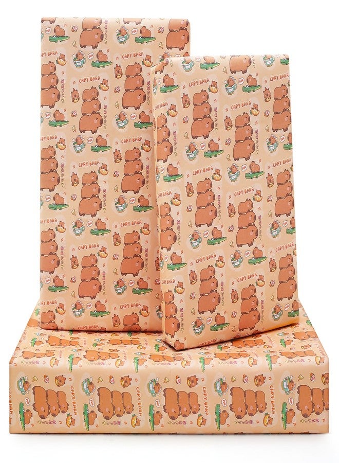 NEPOG Capybara Wrapping Paper for Boys Kids Girls, Cute Capybaras Gift Wrap Paper 6 Sheets Folded Flat 20x28 inches per Sheet for Birthday Party Baby Shower Kindergarten - Image 1