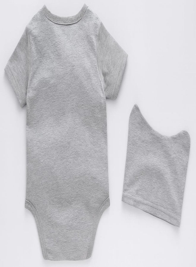 stylesilove Unisex Baby Boys Girls Grey Short Sleeve Cotton Romper with Hat 2pcs Cartoon Outfit (70/3-6 Months, Bodysuit with Hat) - Image 2
