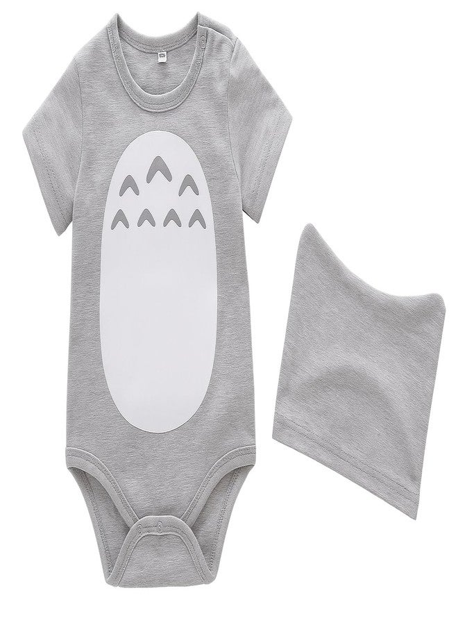 stylesilove Unisex Baby Boys Girls Grey Short Sleeve Cotton Romper with Hat 2pcs Cartoon Outfit (70/3-6 Months, Bodysuit with Hat) - Image 1
