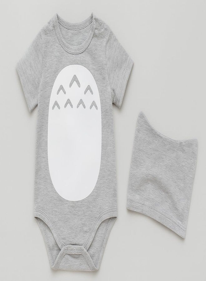 stylesilove Unisex Baby Boys Girls Grey Short Sleeve Cotton Romper with Hat 2pcs Cartoon Outfit (70/3-6 Months, Bodysuit with Hat) - Image 3