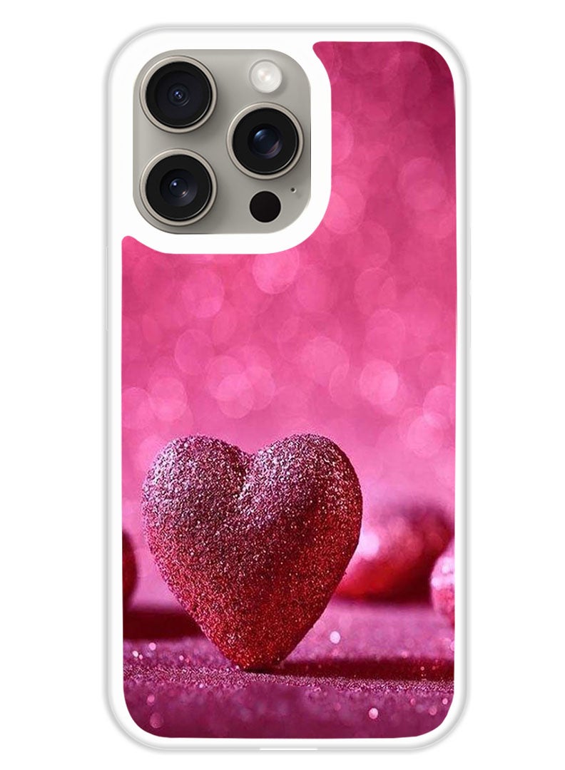 Theodor Protective Case Cover For APPLE IPHONE 15 Pro Max Dark Pink Gliter Heart (White Bumper) - Image 1