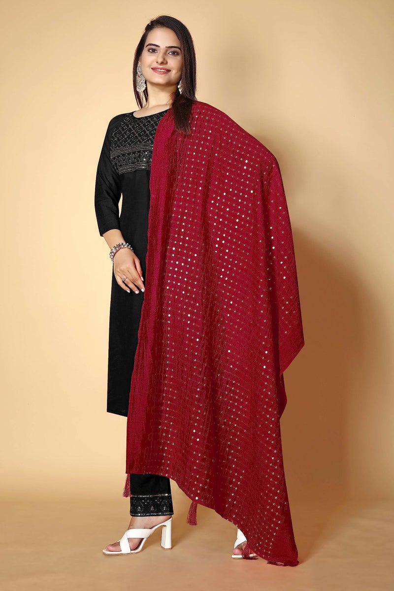 KEMZA Women's Embroidered Mirror Cotton Dupatta (Maroon_Free size) with Rajasthani Aari Work - Image 3