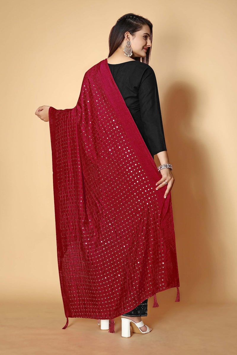 KEMZA Women's Embroidered Mirror Cotton Dupatta (Maroon_Free size) with Rajasthani Aari Work - Image 4