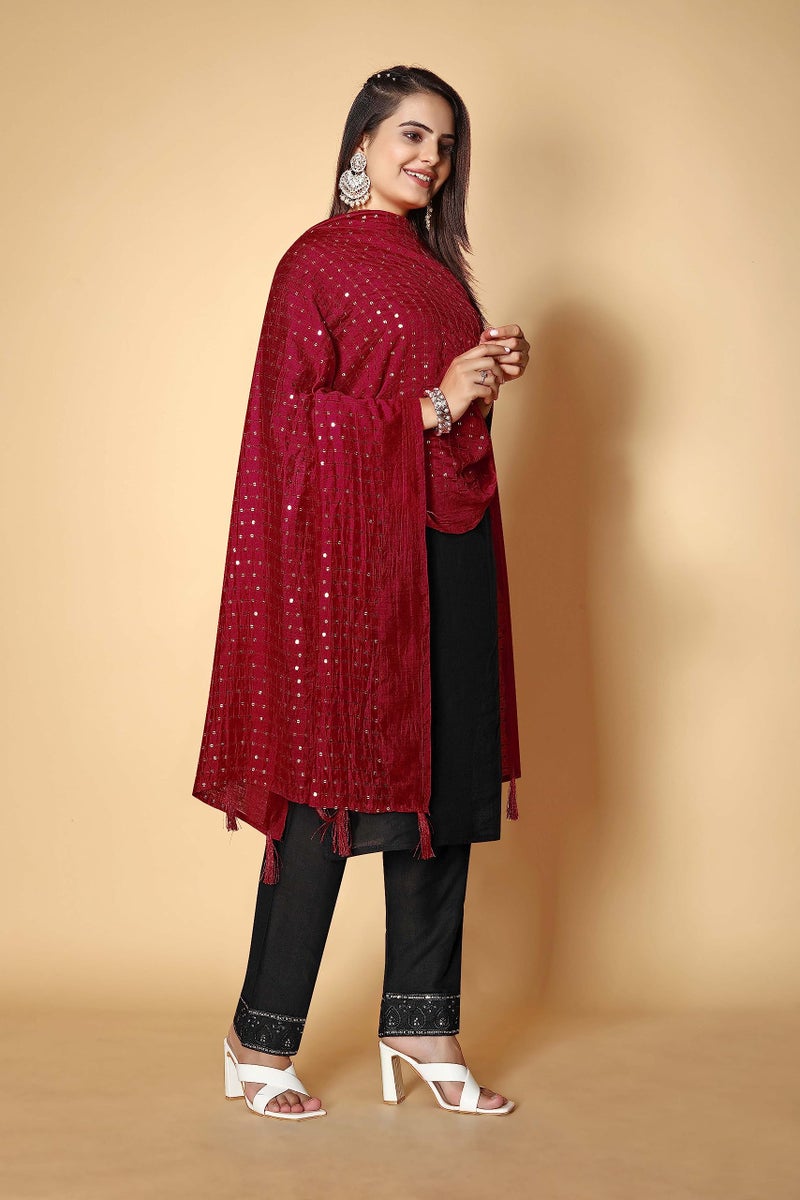 KEMZA Women's Embroidered Mirror Cotton Dupatta (Maroon_Free size) with Rajasthani Aari Work - Image 2