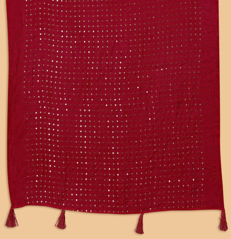 KEMZA Women's Embroidered Mirror Cotton Dupatta (Maroon_Free size) with Rajasthani Aari Work - Image 5