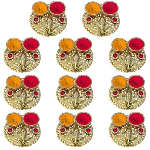 Saugat Traders Return Gifts for Pooja Function Roli Chawal Katori Holder Haldi Kumkum Plate Set of 11 Puja Favors Wedding, Haldi, Mehandi, Puja Ceremony Pasupu Kumkuma Packets for Women, Ladies - Image 1