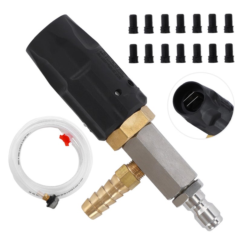 JOEJET Downstream Injector for Pressure Washer Adjustable Chemical Injector Kit Variable Power Washer Long Range Nozzle External Injection 14 Inch Quick Connect