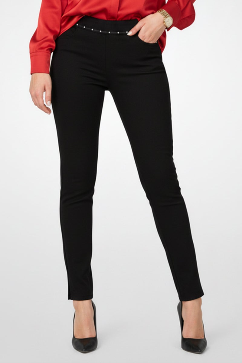 armani Emporio Armani Women Elastic Waist Plain Pants, Black - Image 1