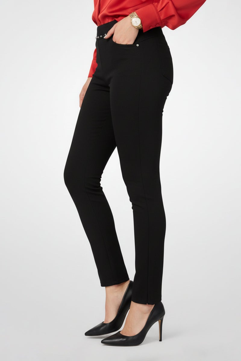 armani Emporio Armani Women Elastic Waist Plain Pants, Black - Image 3