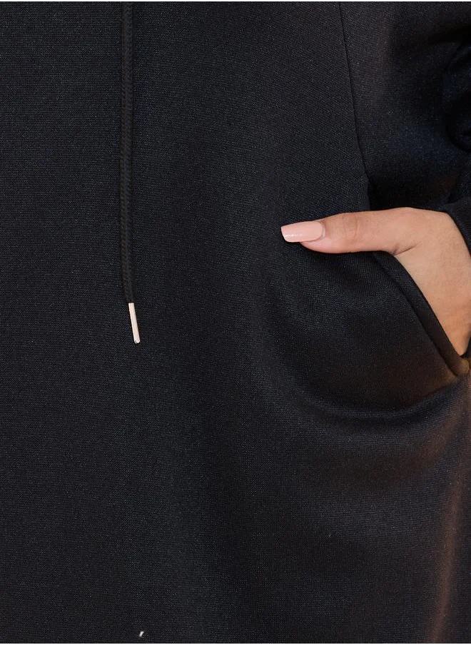 Take Two Solid Drop Shoulder Hooded Sweatshirt Midi Dress
